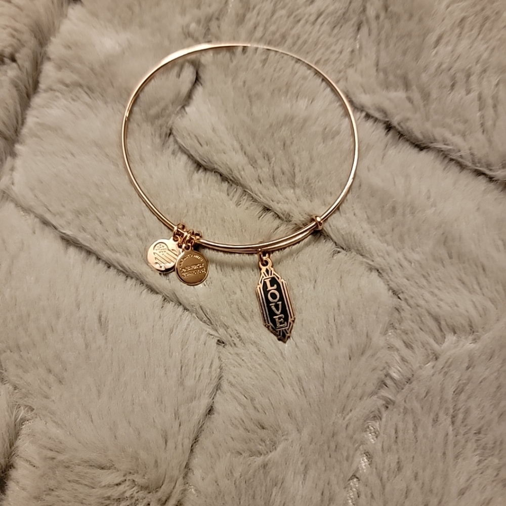 Alex And Ani Rose Gold Tone Love Charm Expandable Bangle Bracelet